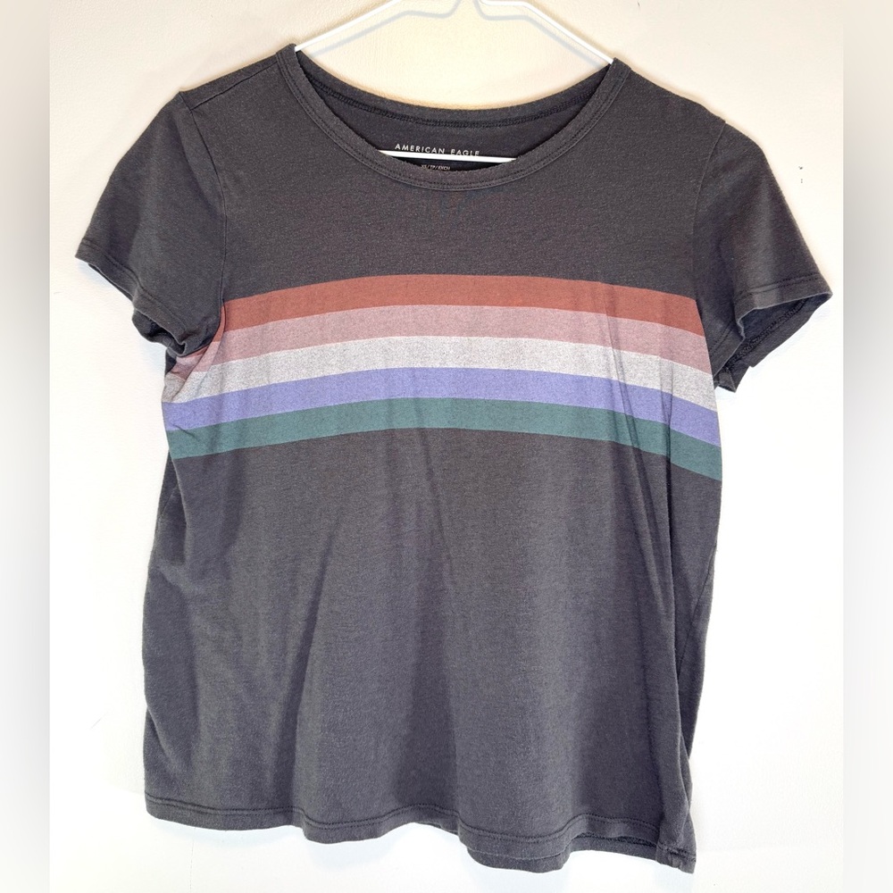 American Eagle Outfitters Gray Multicolor Striped Short Sleeve Top Women's XS